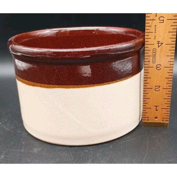 Roseville Stoneware Pottery Crock R.R.P Co. Cream Brown 4-1/4" Tall - Picture 2 of 7